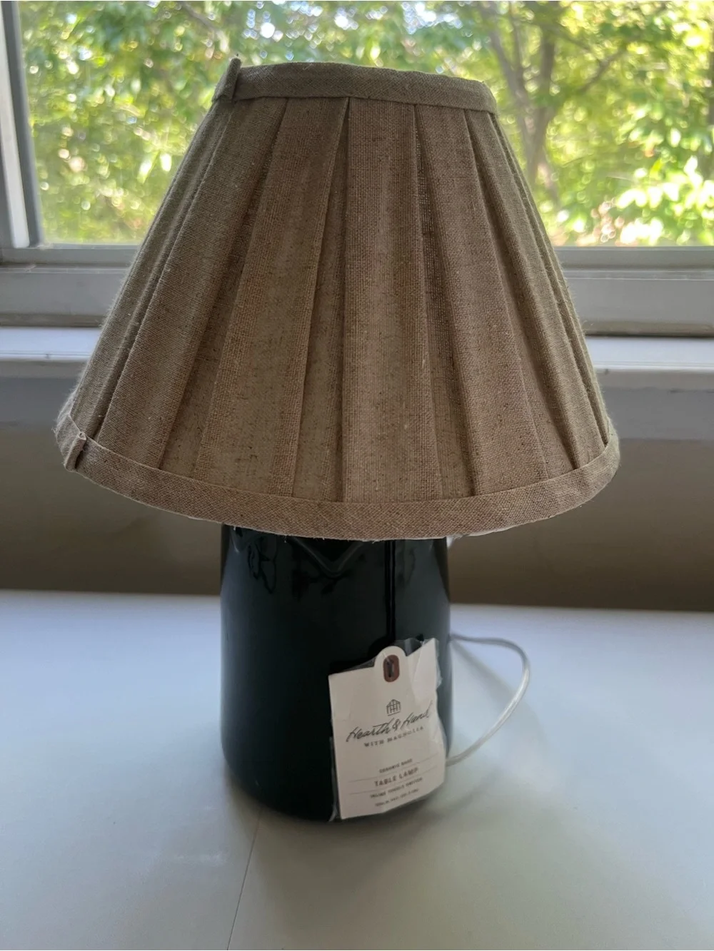 Green Ceramic Table Lamp with Pleated Shade - Hearth & Hand™ with Magnolia